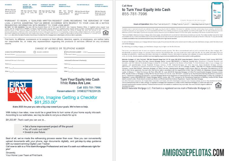 Extrato de empréstimo hipotecário do USA Bay First Bank em formatos Word e PDF, 4 páginas 3 4 amostra